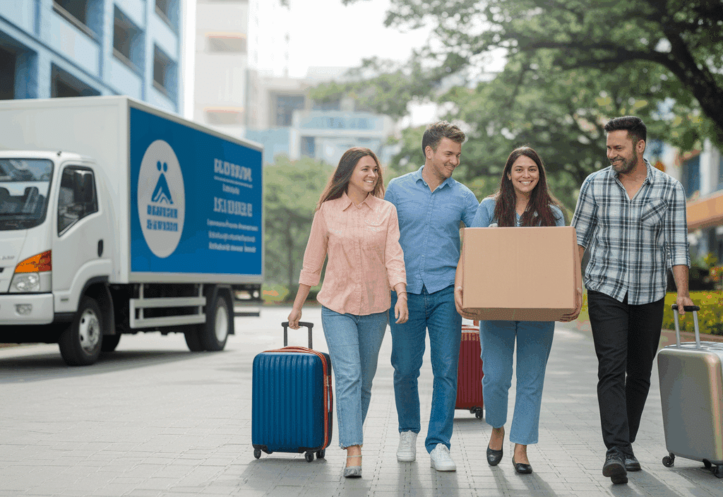 Student relocation in Bangalore colleges by Movizy Freight India with movers helping students shift luggage and study materials safely.