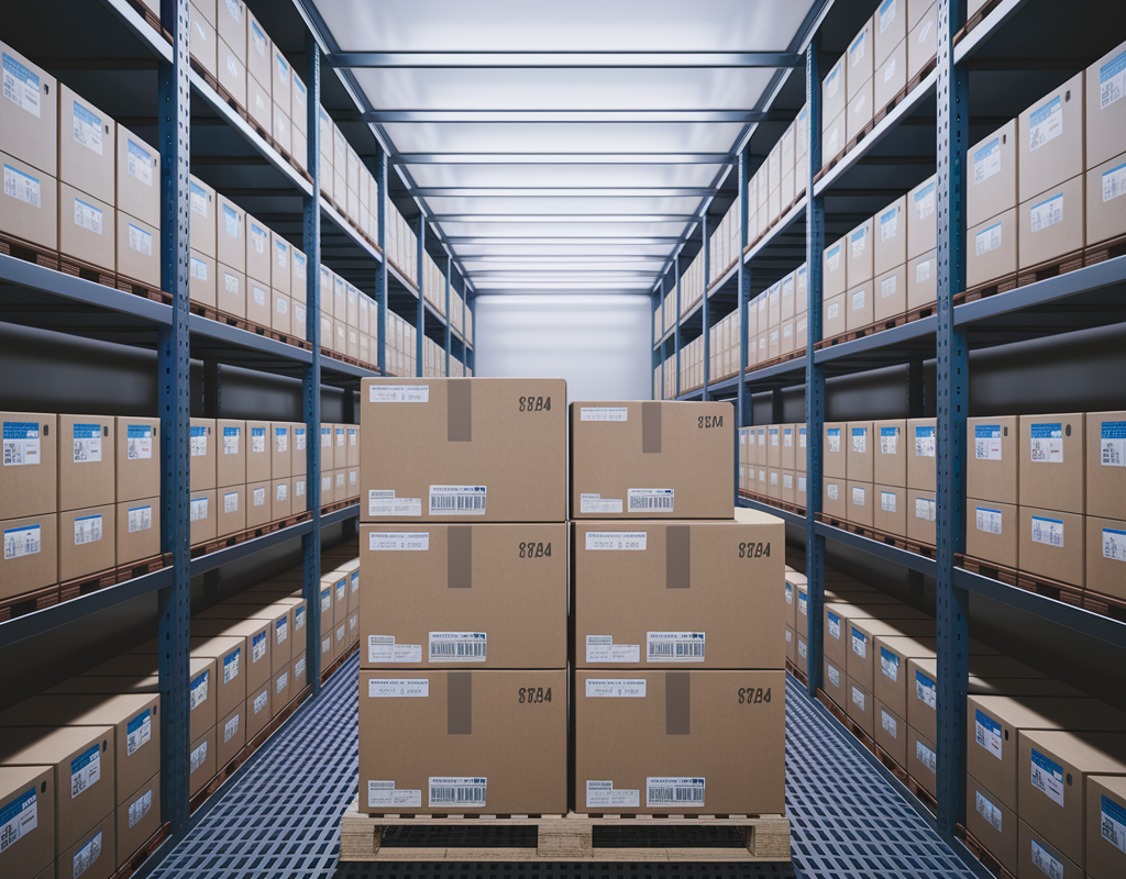 Neatly arranged eCommerce parcels stacked inside a delivery truck ready for road transportation.
