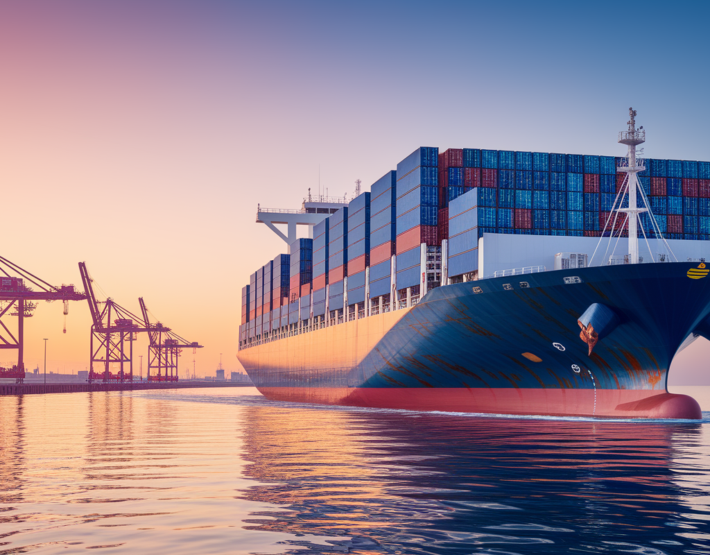 Container ship carrying export cargo departing from an Indian port for cross-border logistics.